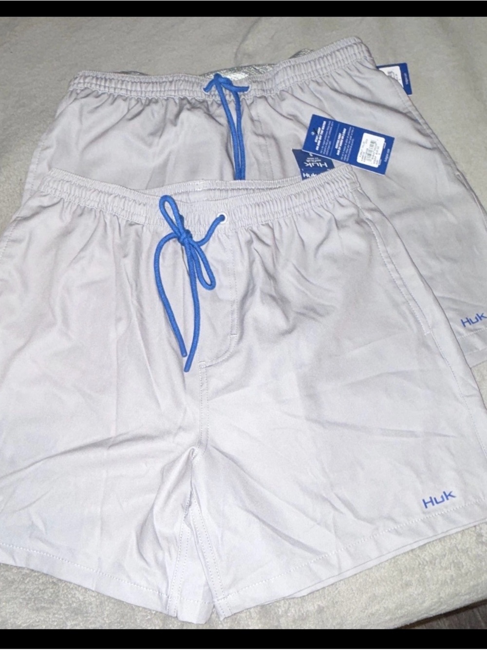 2 pack HUK  Men’s Light Gray Swim Shorts with Blue Drawstring